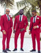 Red Slim Fit Peaked Lapel Wedding Groomsmen Suit with 3 Pieces