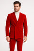 Mens Slim Fit Red Velvet Double Breasted Suits with Peak Lapel – Formal Tuxedo Style