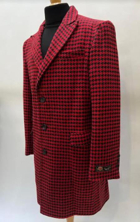 Mens Plaid Overcoat - Peacoat - Plaid Red Topcoats