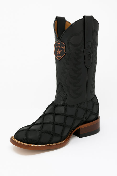 Los Altos Men's Black Matte Genuine Pirarucu Wide Square Toe Boot