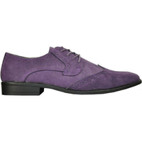 Bravo Mens Vegan Suede Wedding & Prom Wingtip Lace Up Dress Shoe in Purple