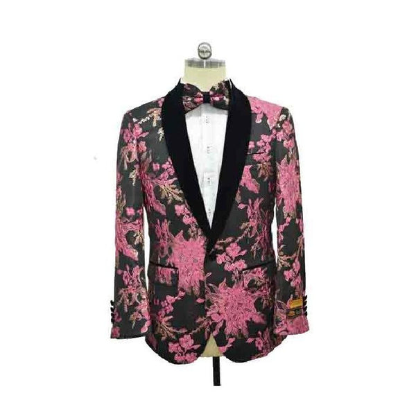 Rose Black Shawl Lapel Paisley Floral
