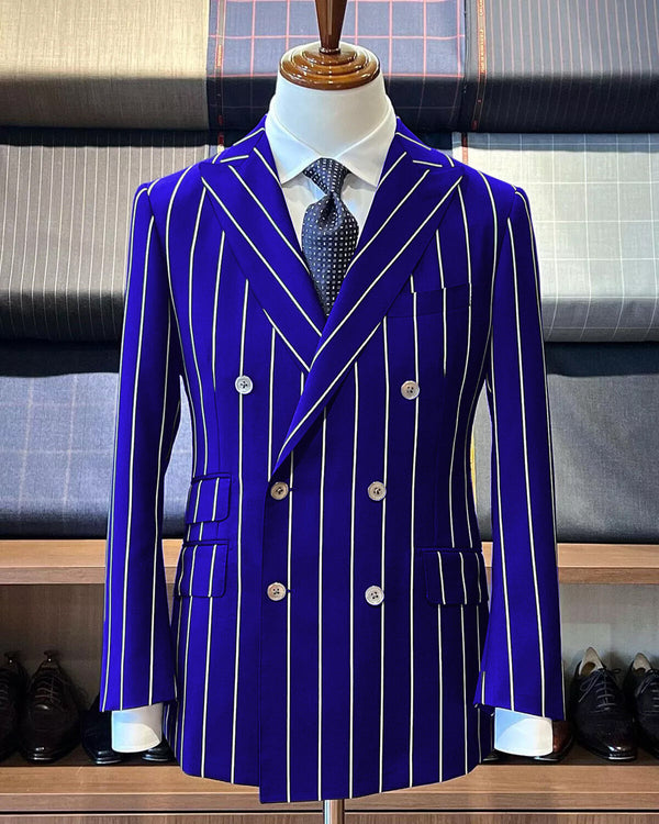 Royal Blue Pinstripe Suit - Gangster Suit - 1920's Suit - Double Breasted Suit