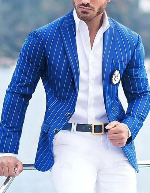 Royal Blue Pinstripe Blazer With White Pants - Suit Party Blazer