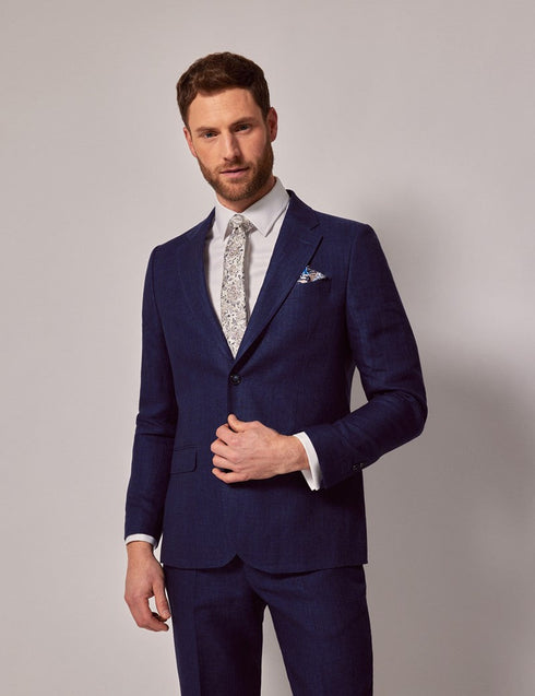 Mens Linen Suit For Beach Wedding - Summer Suit in Navy Blue