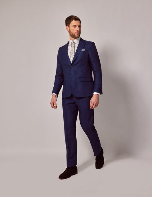 Mens Linen Suit For Beach Wedding - Summer Suit in Navy Blue