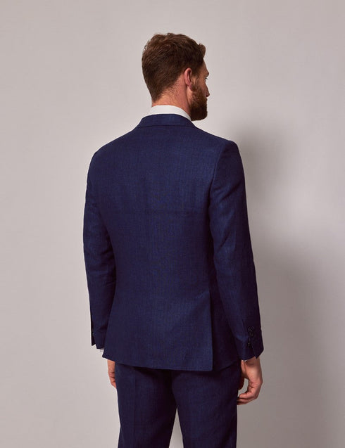 Mens Linen Suit For Beach Wedding - Summer  Suit in Royal Blue Herringbone