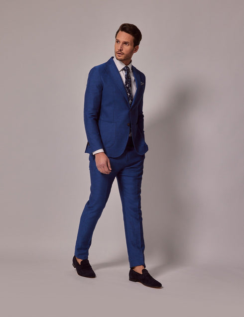 Mens Linen Suit For Beach Wedding - Summer  Slim Suit in Royal Blue