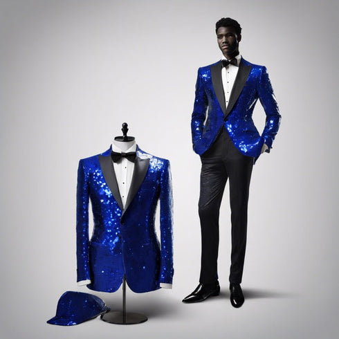 Sequin Suit - Shiny Suit - Royal Blue Suit - Metallic Fabric - Stage Tuxedo - Groom Suit Jacket + Pants