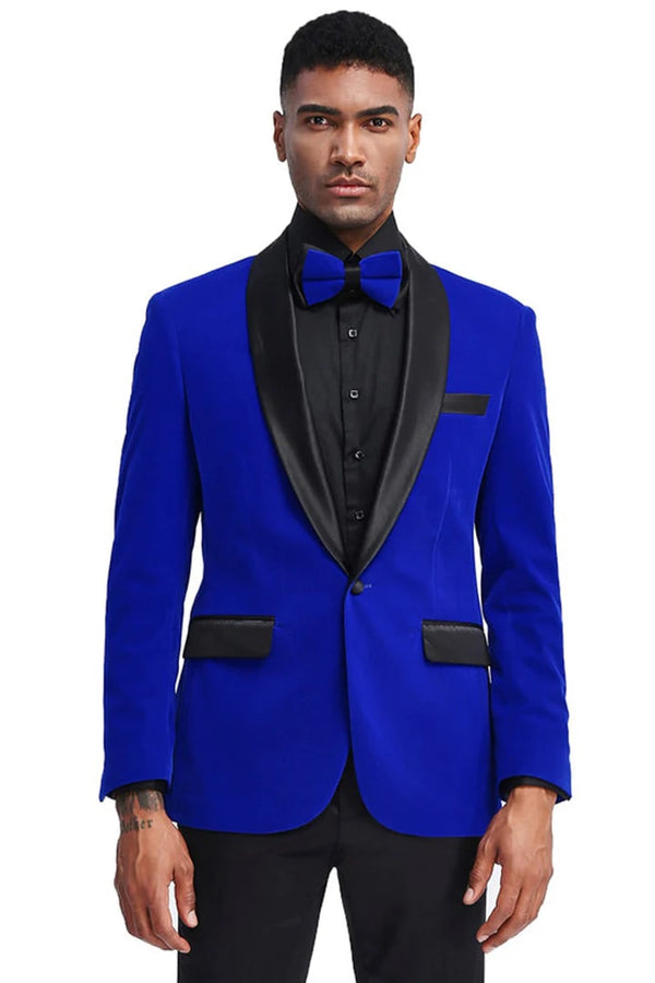 Mens Slim Fit Shawl lapel Velvet Wedding & Prom Tuxedo Royal Blue Jacket