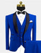 Modern Royal Blue Suits for Groom | Black Satin Shawl Lapel Wedding Tuxedo for Groomsmen