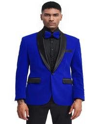 Prom Tuxedo 2026 - Men's Slim Fit Shawl Lapel Velvet Wedding & Prom Royal Blue Tuxedo