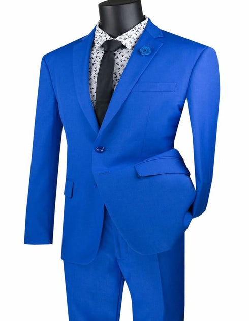 Mens Royal Blue Tuxedo - Mens Basic 2 Button Modern Fit Royal Suit