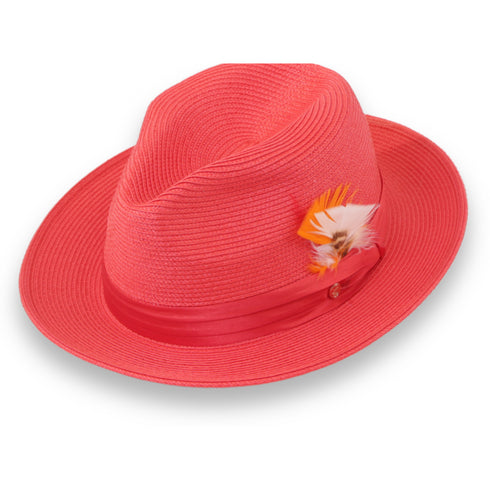 Tapa Crushable Straw Hat Fedora in Ruby