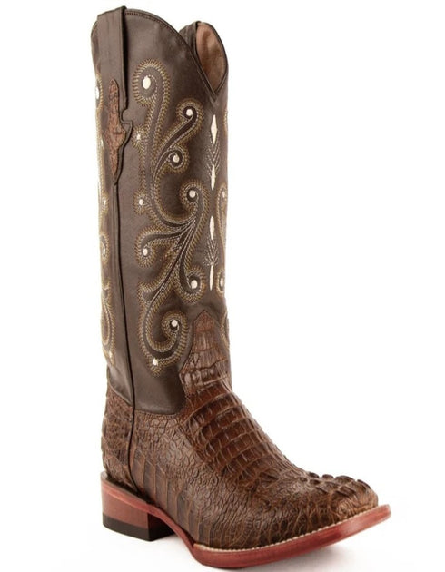 Men's Ferrini Caiman Crocodile Print Boots Handcrafted Rust