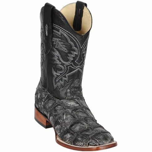 Los Altos Boots - Mens Dress Cowboy Boot - Low Priced Rustic Black Pirarucu Boots- in  Black