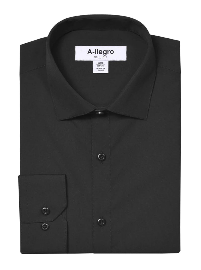 Slim Fit Cotton Convertible Cuff Dress Shirt In Black – OvercoatUSA