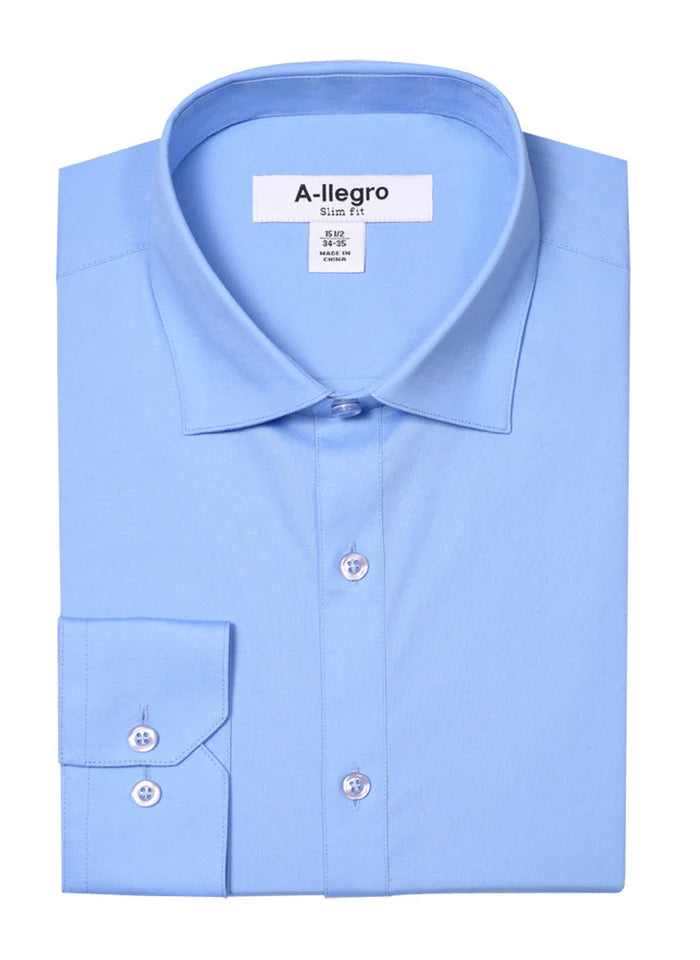 Slim Fit Cotton Convertible Cuff Dress Shirt In Sky Blue – OvercoatUSA