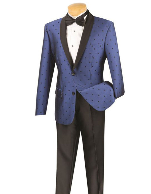 Mens 2 button Polka Dot Shawl Lapel Tuxedo in Cobalt Blue