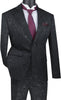 (42L, 44L, 44S, 52L) Black Tone on Tone Paisley Pattern Slim Fit Men's 2 Piece Suit 2 Button