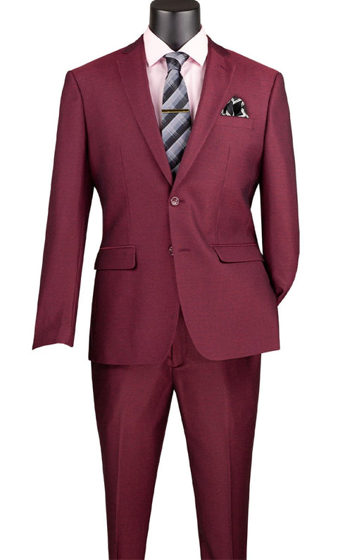 Men's Slim Fit 2 Piece Suit Single Breasted 2 Button Design Burgundy