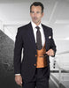 Mens Modern Fit Wool 2 button Suit with Scoop Neck Vest in Navy Blue