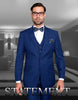 Mens 2 Button Modern Fit Vested Wool Suit in Sapphire Blue
