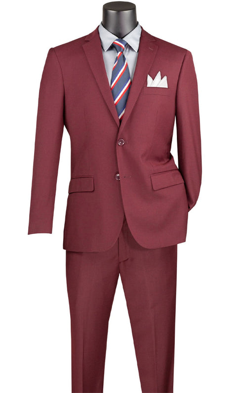 Slim Fit Men's Suit 2 Piece 2 Button in Burgundy