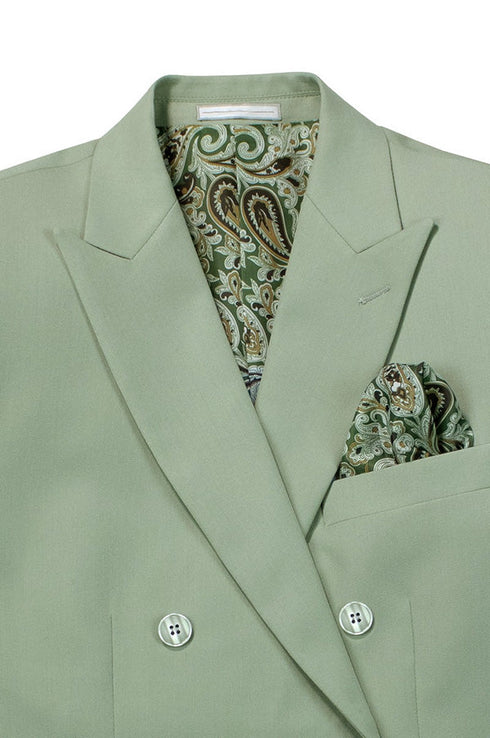 Sage Slim Fit Double Breasted 2 Piece Suit with Flexible Elastic Waistband