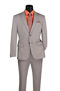Slim Fit 2 Piece Suit Stretch Fabric Suit with Adjustable Waistband in Silver