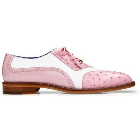 Belvedere Sesto Shoes Men's Pink & White Genuine Ostrich / Calf-skin Leather Oxfords