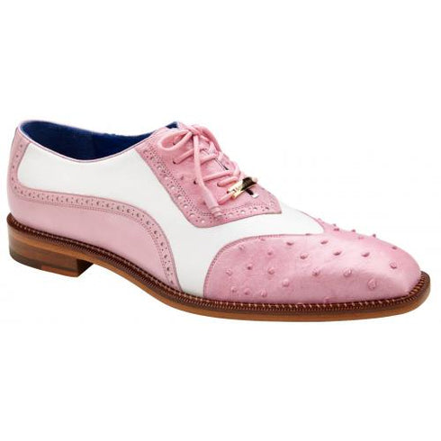 Belvedere Sesto Shoes Men's Pink & White Genuine Ostrich / Calf-skin Leather Oxfords