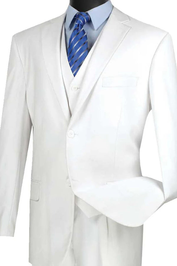 White Wedding Suit For Men - Perfect For Groom - Mens Basic 2 Button Vested Suit In White