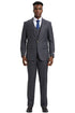Men's Stacy Adam's One Button Vested Peak Lapel Business Suit in Charcoal Grey Plaid