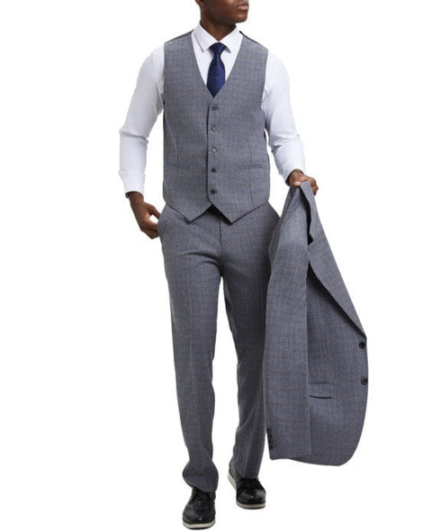 Stacy Adams - 3 Piece Suit Glen Plaid Hybrid Fit Notch Lapel in Grey with Adjustable Waistband