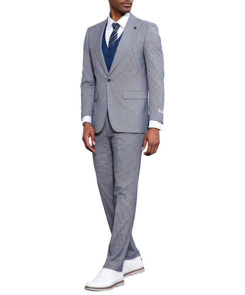 Stacy Adams - 3 Piece Suit Glen Plaid Hybrid Fit Peak Lapel in Grey