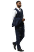 Men's Stacy Adams One Button Peak Lapel Suit With Double Breasted Vest in Navy Glen Plaid