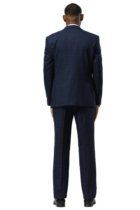 Men's Stacy Adams One Button Peak Lapel Suit With Double Breasted Vest in Navy Glen Plaid