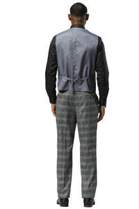 Men's Stacy Adams One Button Vested Peak Lapel Suit in Grey Glen Plaid