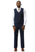 Men's Stacy Adams One Button Peak Lapel Vested Sharkskin Suit in Navy