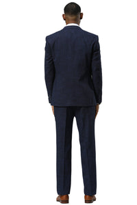 Men's Stacy Adams One Button Peak Lapel Vested Sharkskin Suit in Navy