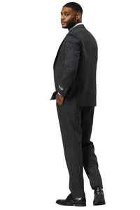 Men's Stacy Adams One Button Peak Lapel Vested Sharkskin Suit in Charcoal