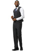 Men's Stacy Adams One Button Peak Lapel Vested Sharkskin Suit in Charcoal