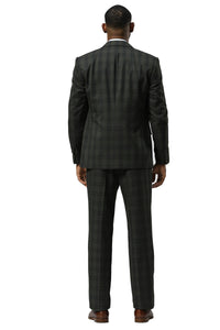 Men's Stacy Adams Modern Fit Vested Suit in Dark Hunter Green Double Windowpane Plaid