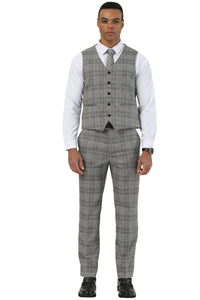 Men's Stacy Adams Two Button Wide Notch Lapel Vested Suit in Grey Glen Plaid