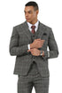 Men's Stacy Adams Two Button Wide Notch Lapel Vested Suit in Black Glen Plaid