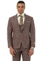 Men's Stacy Adams One Button Peak Lapel Vested Suit in Brown Sharkskin Windowpane