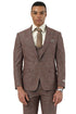 Men's Stacy Adams One Button Peak Lapel Vested Suit in Brown Sharkskin Windowpane