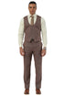 Men's Stacy Adams One Button Peak Lapel Vested Suit in Brown Sharkskin Windowpane