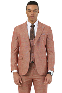 Men's Stacy Adams One Button Peak Lapel Vested Suit in Taupe Sharkskin Windowpane
